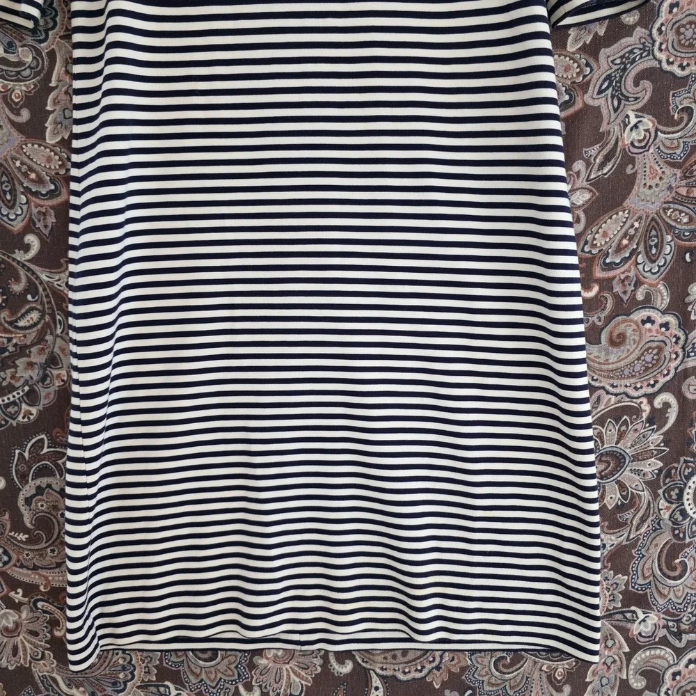 Banana Republic Navy White Striped Sheath Dress Scoop Neck Elbow Sleeve Size 10 - Picture 14 of 16